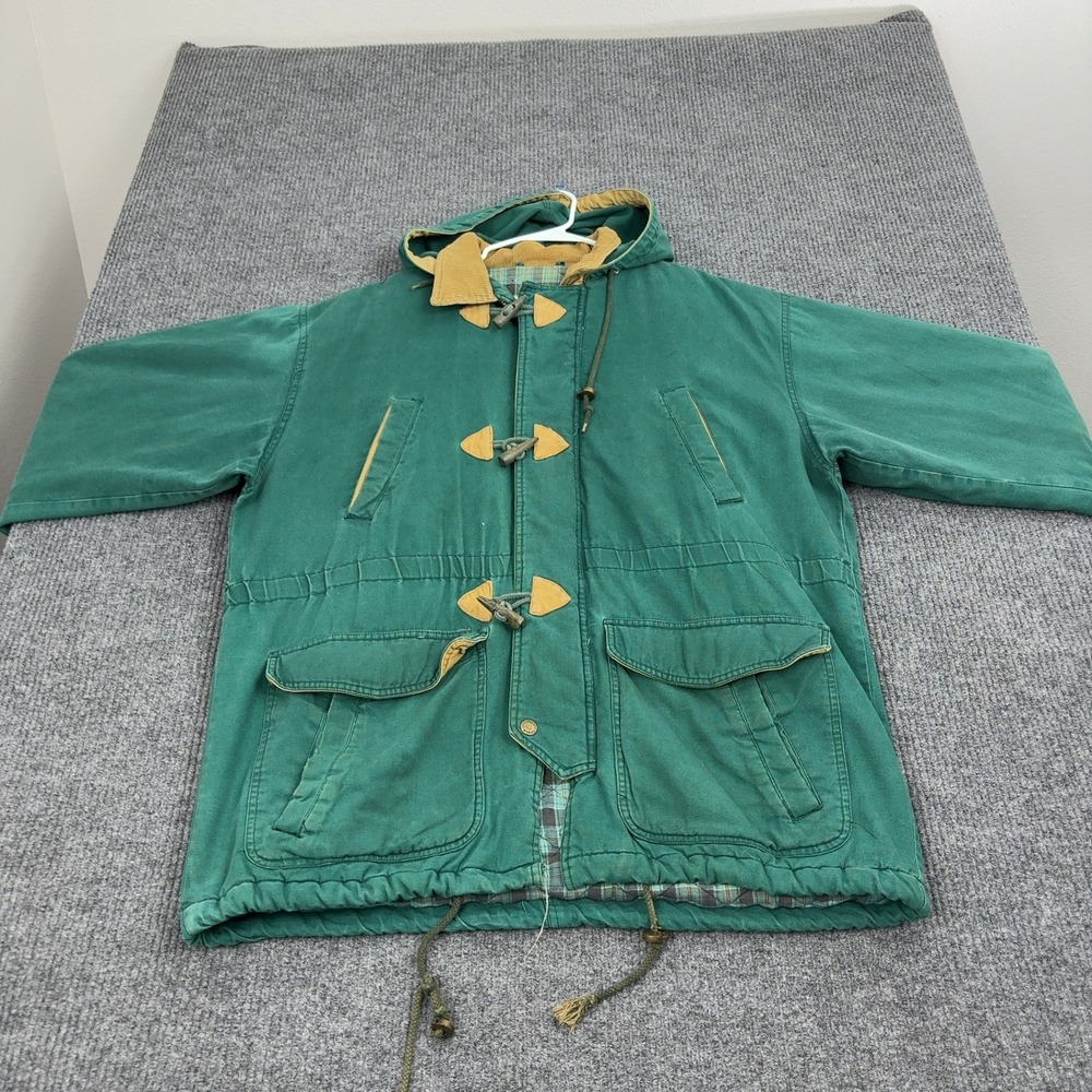 Vintage Urban Equipment Jacket Mens L Green Cotton Canvas Hooded Toggle Gorpcore